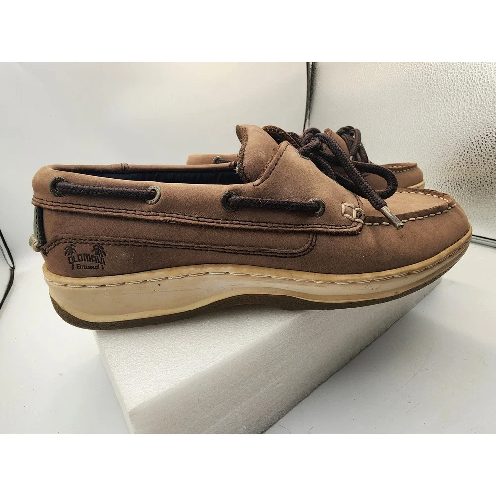 Old‎ Maui Brand Mens Brown Leather Boat Shoes Loafers Size 9 2085BRN Palm Tree